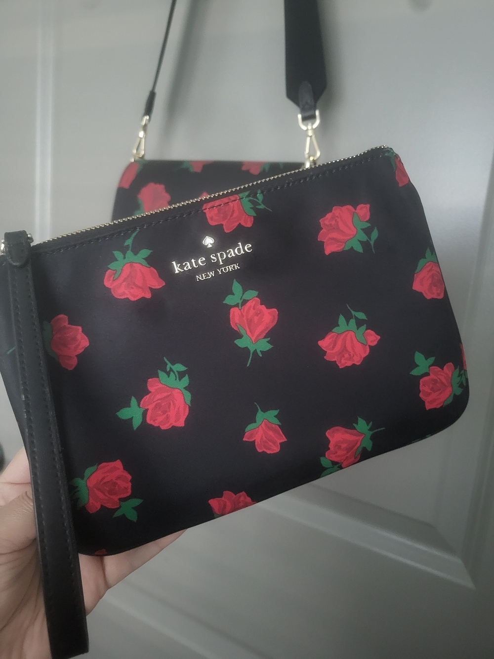 kate spade Black Rose Print Wristlet